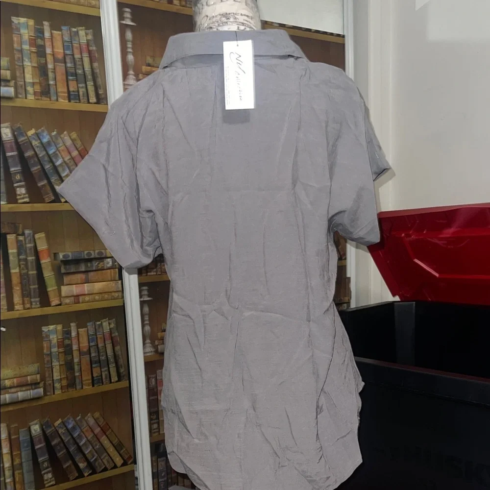 NY Collection Charcoal Button Down Shirt - Picture 3 of 4